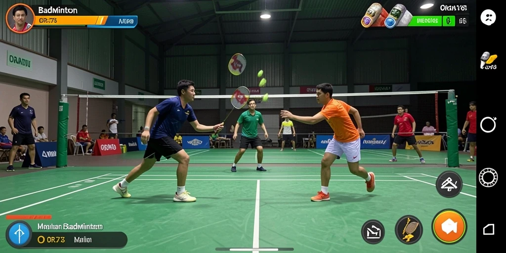 Tampilan permainan badminton interaktif di ORA78.
