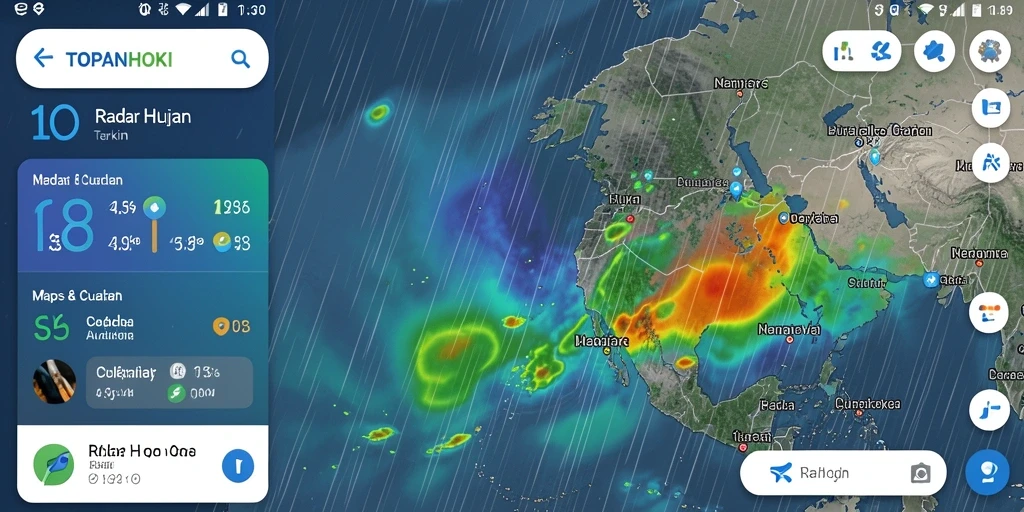 Antarmuka utama aplikasi TOPANHOKI dengan fitur Radar Hujan.
